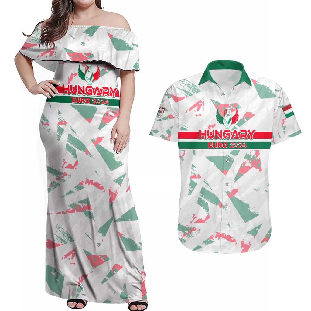 Personalized Hungary Football 2024 Couples Matching Off Shoulder Maxi Dress and Hawaiian Shirt Trophy Wing Style - Wonder Print Shop