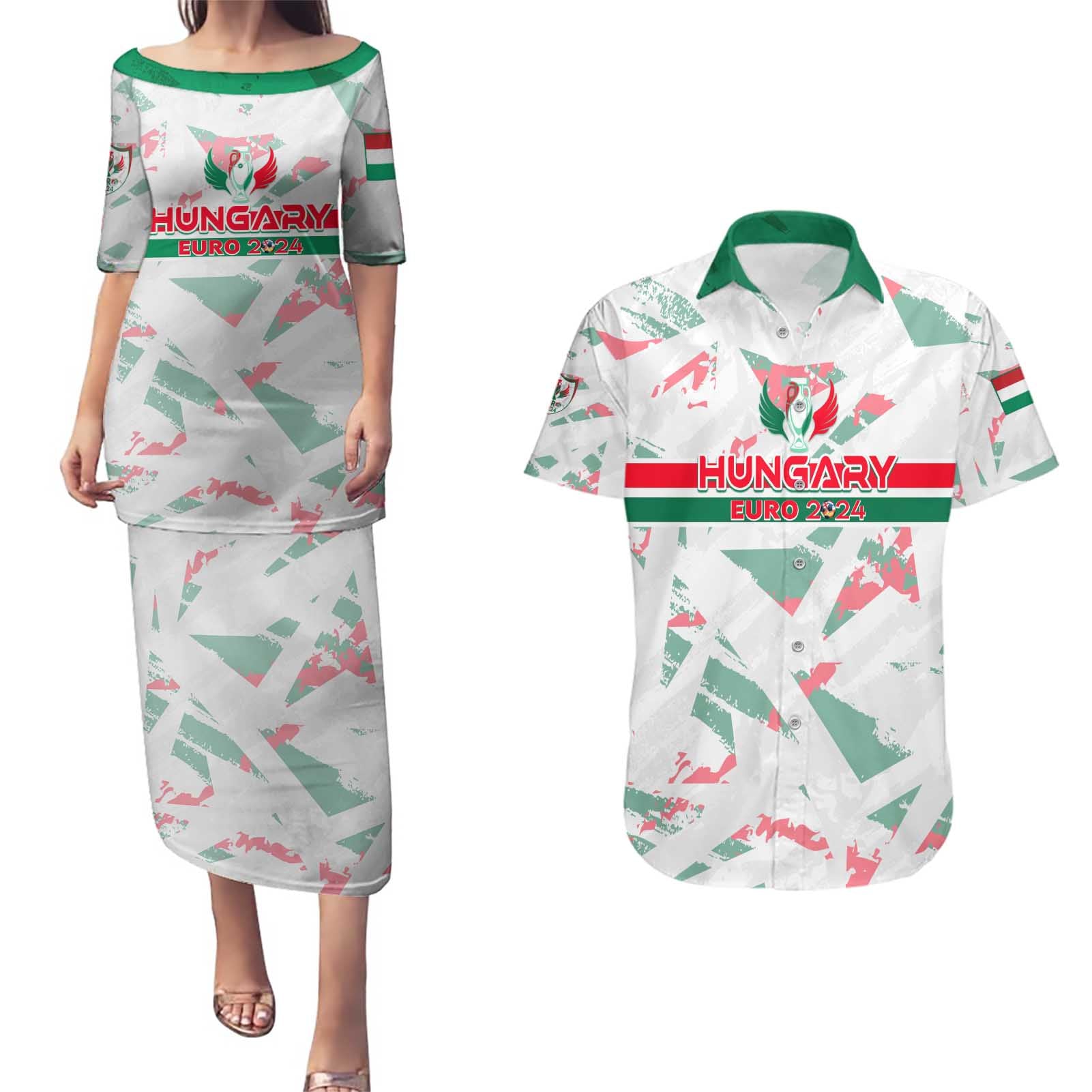 Personalized Hungary Football 2024 Couples Matching Puletasi and Hawaiian Shirt Trophy Wing Style - Wonder Print Shop