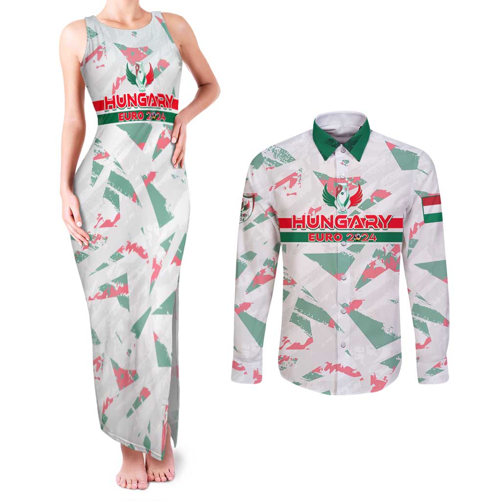 Personalized Hungary Football 2024 Couples Matching Tank Maxi Dress and Long Sleeve Button Shirt Trophy Wing Style - Wonder Print Shop