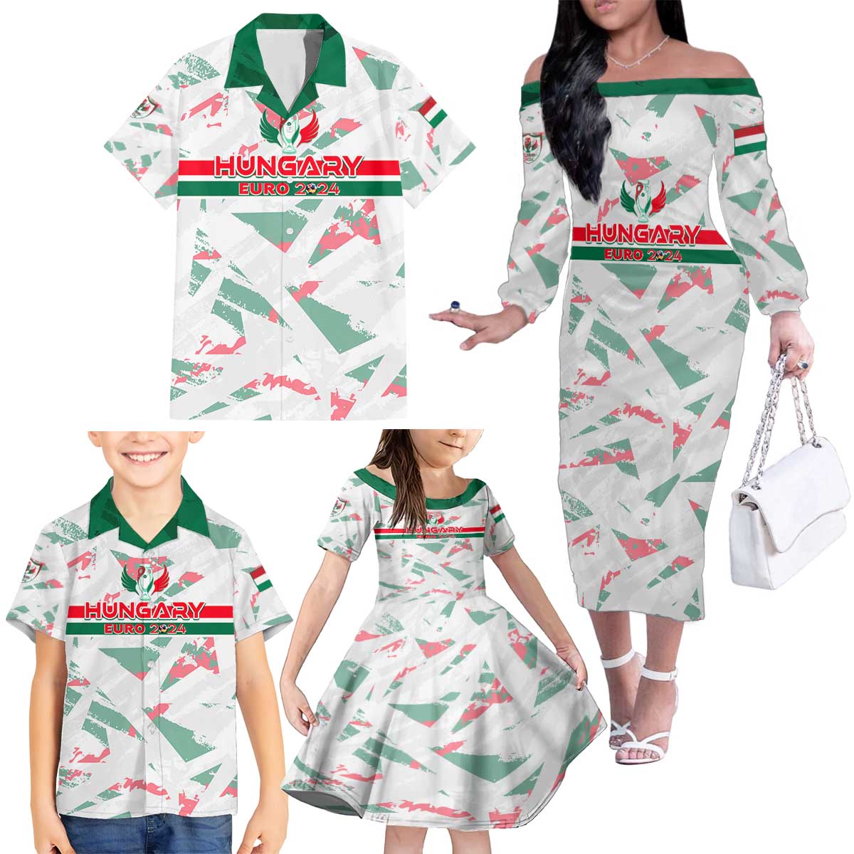 Personalized Hungary Football 2024 Family Matching Off The Shoulder Long Sleeve Dress and Hawaiian Shirt Trophy Wing Style - Wonder Print Shop