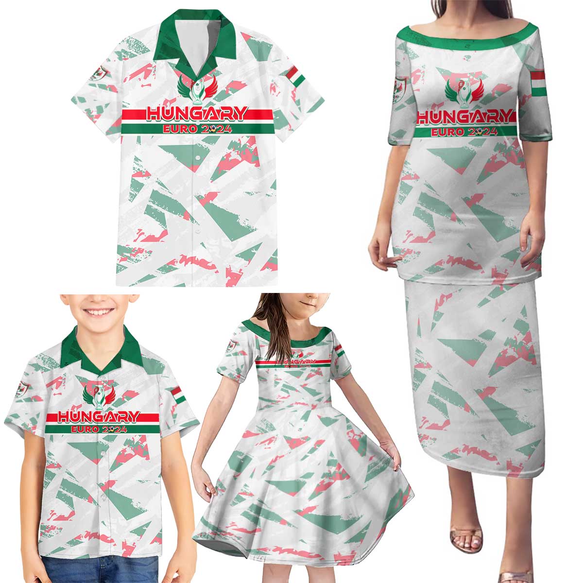 Personalized Hungary Football 2024 Family Matching Puletasi and Hawaiian Shirt Trophy Wing Style - Wonder Print Shop