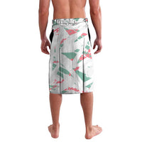 Personalized football graphic shorts, white with green and red abstract pattern, back view