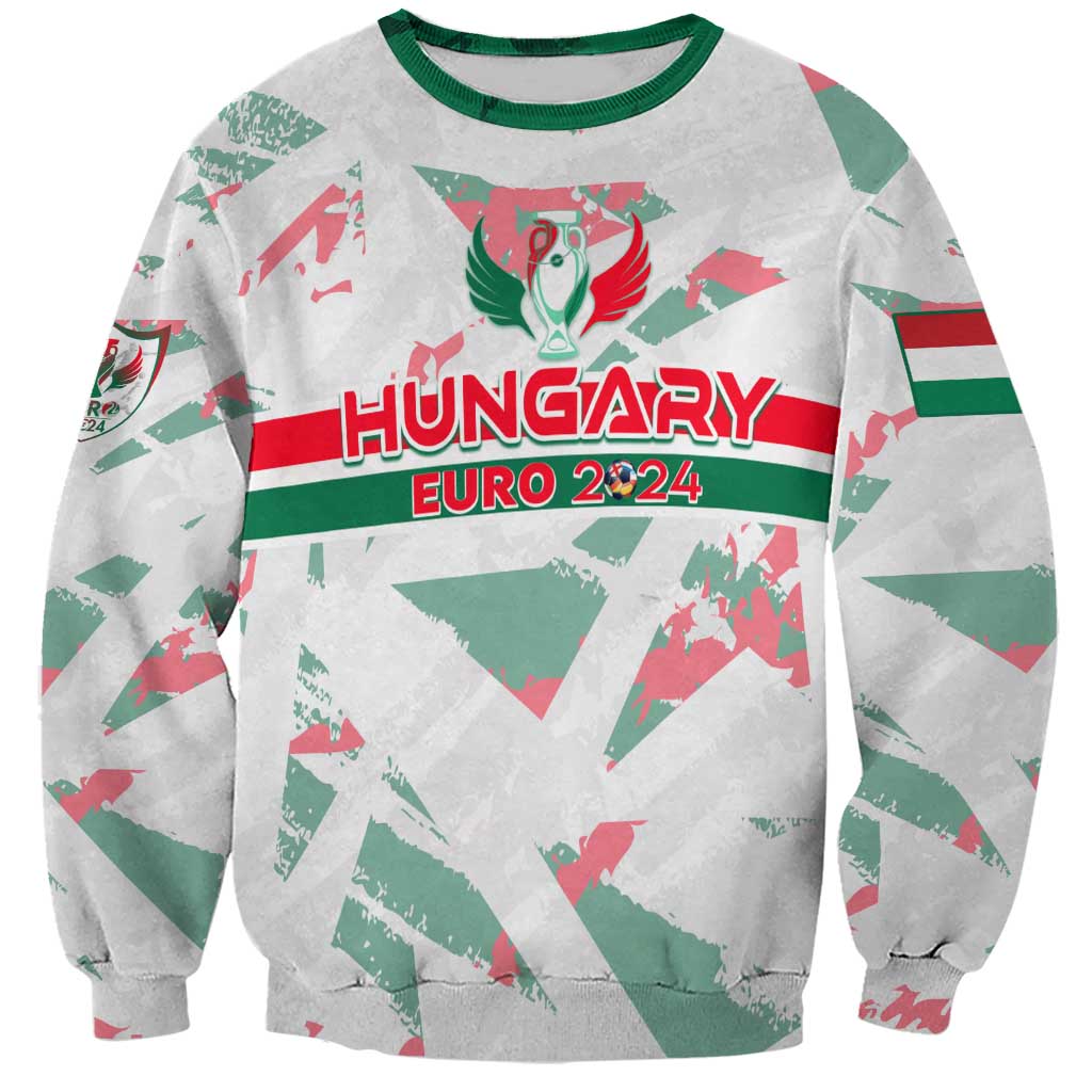 Personalized Hungary football sweatshirt, gray with green collar, “HUNGARY EURO 2024” graphic