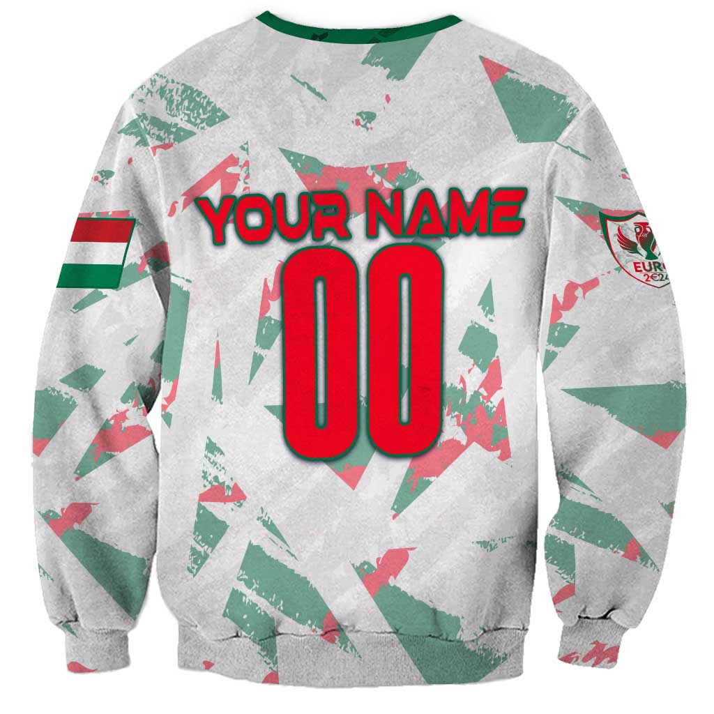 Personalized Hungary football sweatshirt, gray with green collar and “YOUR NAME 00” print
