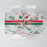 White Hungary 2024 tablecloth with green and red trophy wing graphic print