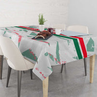 White Hungary-themed tablecloth with green and red pattern and top border stripe