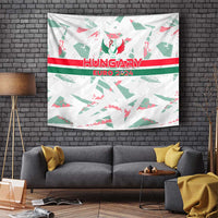 Hanging white Hungary Euro 2024 tapestry with central crest and red green stripe