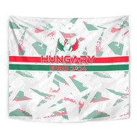 White Hungary Euro 2024 tapestry close-up with red Hungary banner and green rays