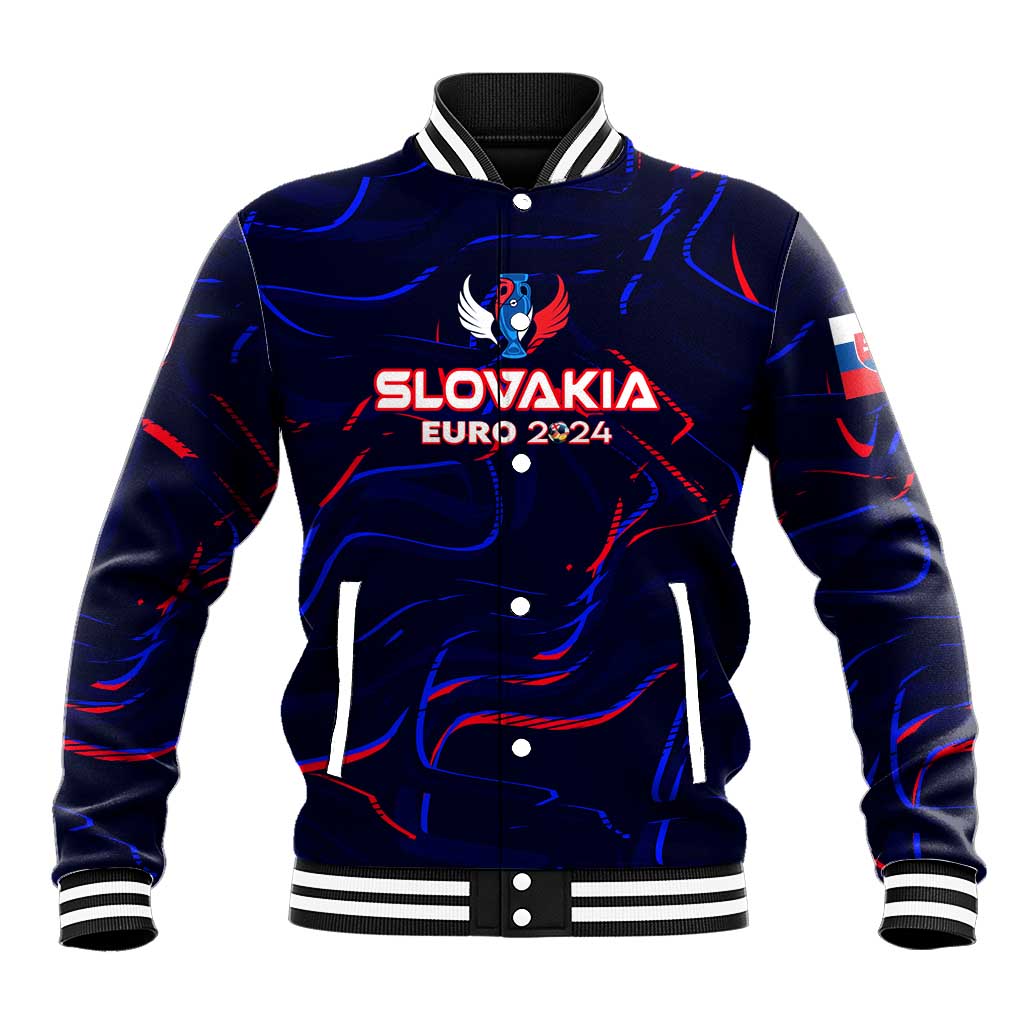 Blue baseball jacket with ribbed collar and front Slovakia Euro 2024 logo