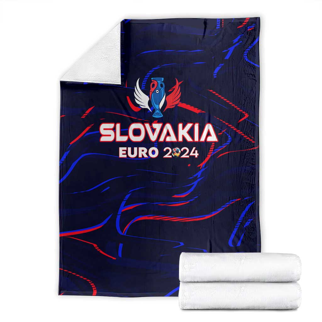 Navy Slovakia Euro 2024 wing design blanket, folded with emblem and red/blue streaks