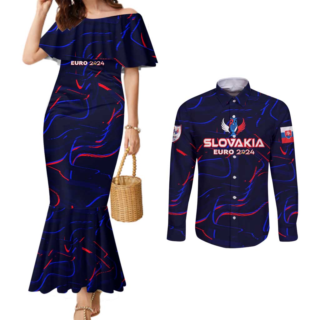 Personalized Slovakia Football 2024 Couples Matching Mermaid Dress and Long Sleeve Button Shirt Trophy Wing Style