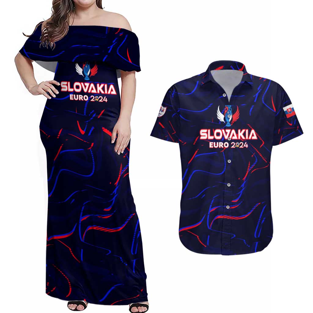 Personalized Slovakia Football 2024 Couples Matching Off Shoulder Maxi Dress and Hawaiian Shirt Trophy Wing Style - Wonder Print Shop