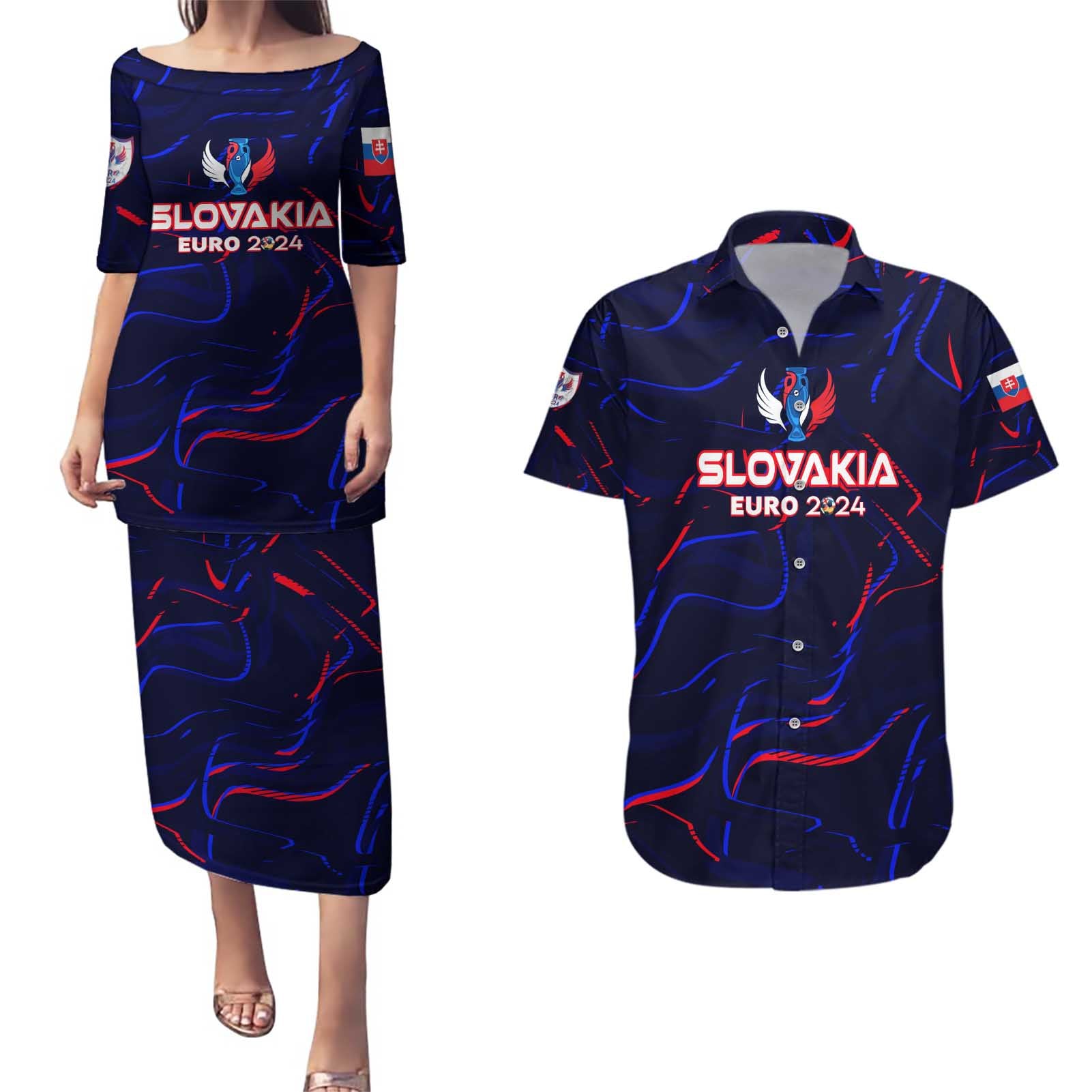 Personalized Slovakia Football 2024 Couples Matching Puletasi and Hawaiian Shirt Trophy Wing Style - Wonder Print Shop