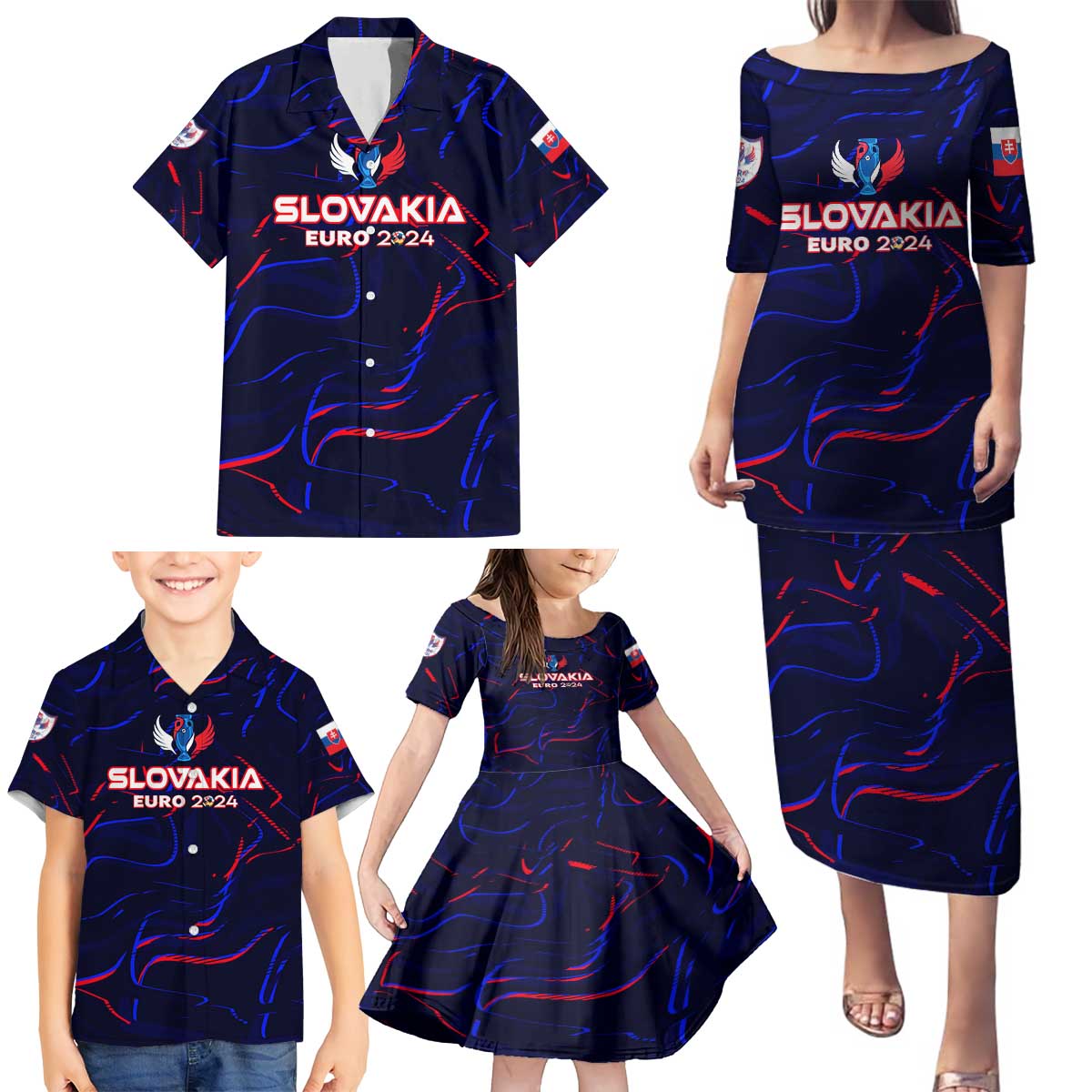 Personalized Slovakia Football 2024 Family Matching Puletasi and Hawaiian Shirt Trophy Wing Style - Wonder Print Shop