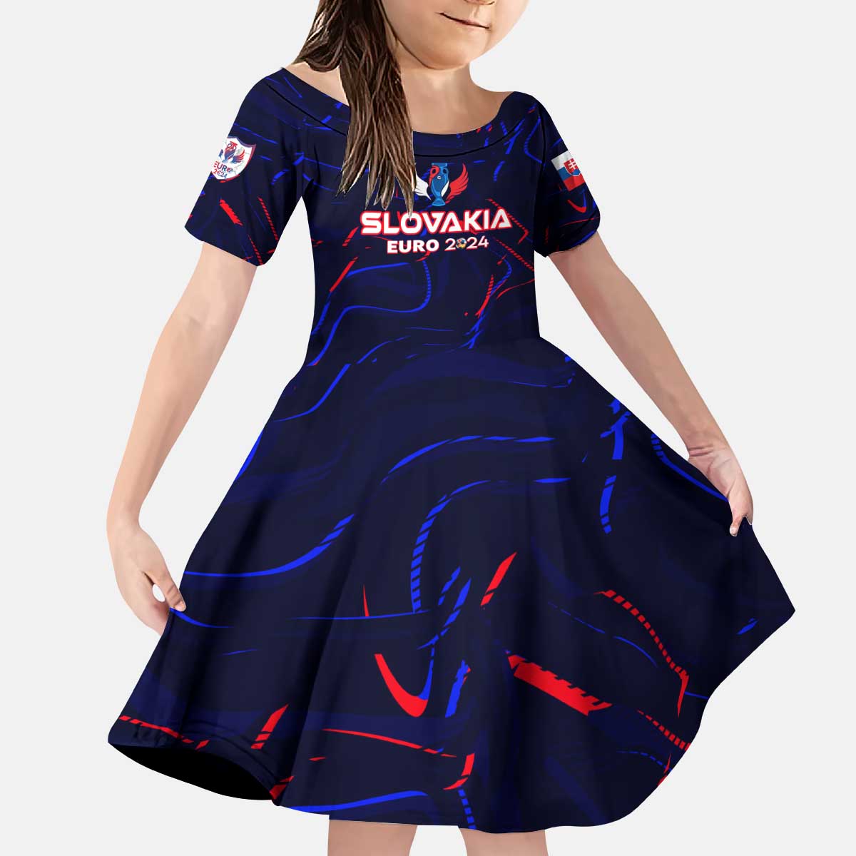 Personalized Slovakia Football 2024 Kid Short Sleeve Dress Trophy Wing Style - Wonder Print Shop