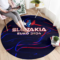 Blue round carpet with centered SLOVAKIA EURO 2024 text and wing emblem