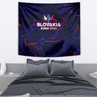 Slovakia football tapestry wall hanging, dark blue with Slovakia EURO 2024 logo and flowing lines
