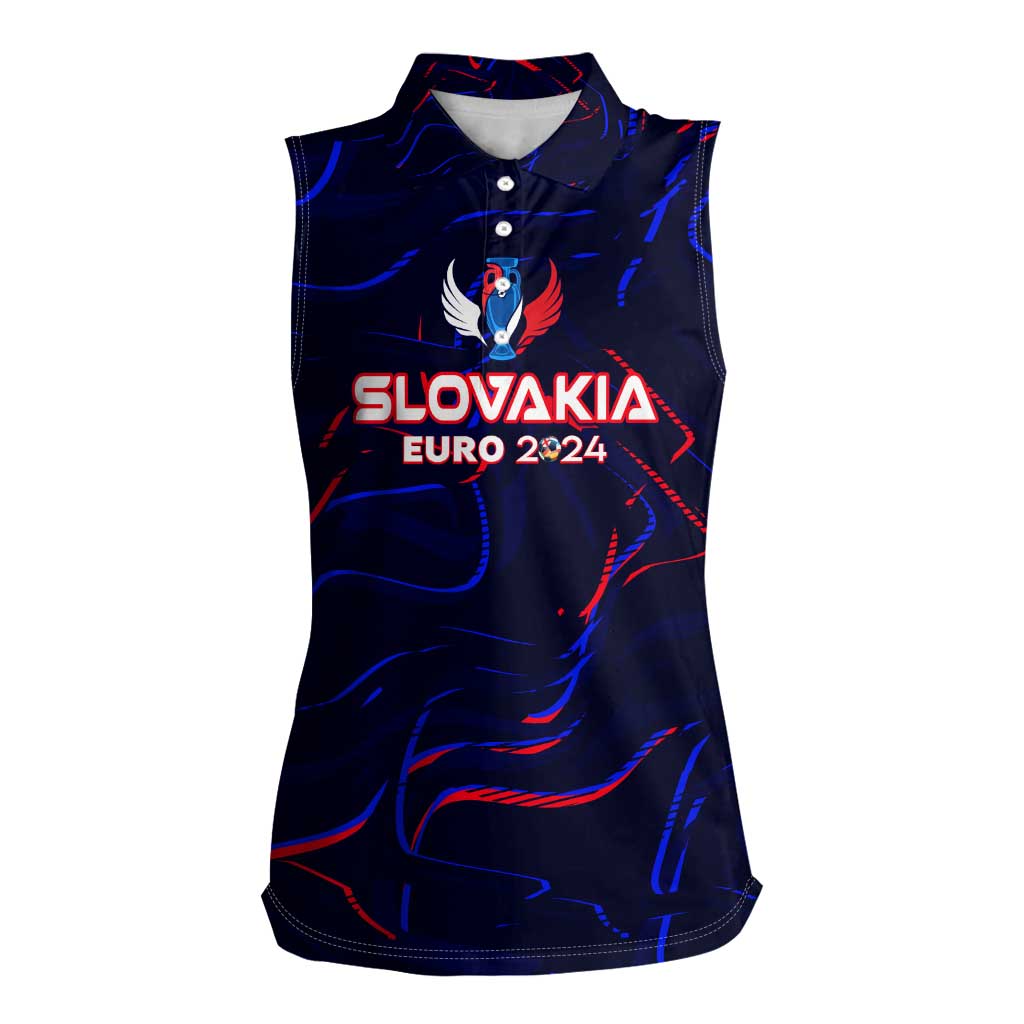 Personalized Slovakia Football 2024 Women Sleeveless Polo Shirt Trophy Wing Style - Wonder Print Shop