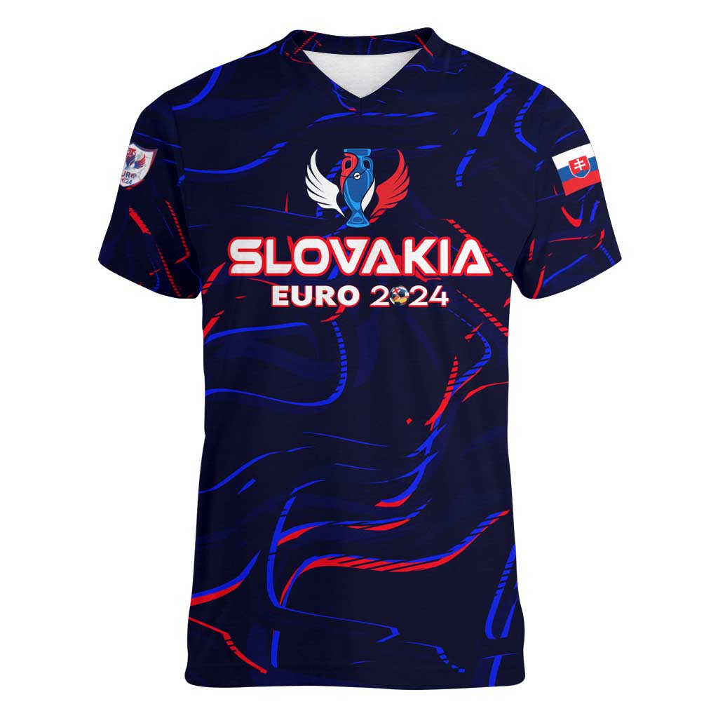 Personalized Slovakia Football 2024 Women V-Neck T-Shirt Trophy Wing Style - Wonder Print Shop