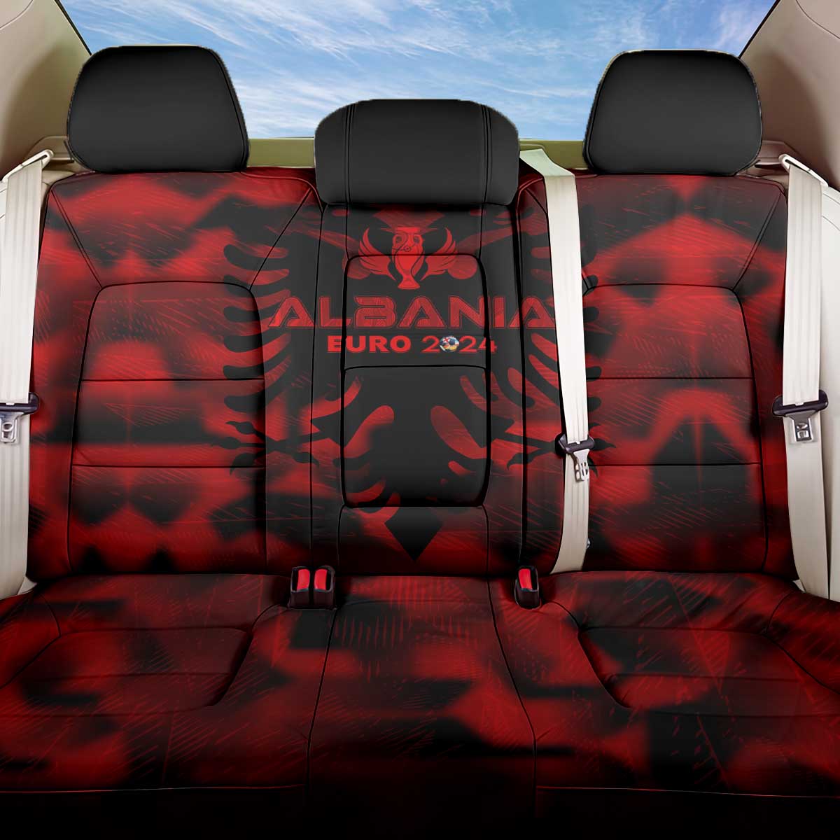 Albania Football 2024 Back Car Seat Cover Trophy Wing Style - Wonder Print Shop