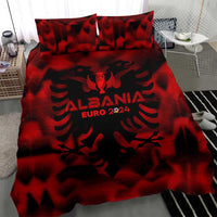 Red duvet cover with Albania Euro 2024 crest and wing-style emblem, plus two pillowcases