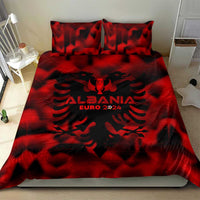 Red bedding set featuring Albania Euro 2024 emblem and wing crest on duvet cover