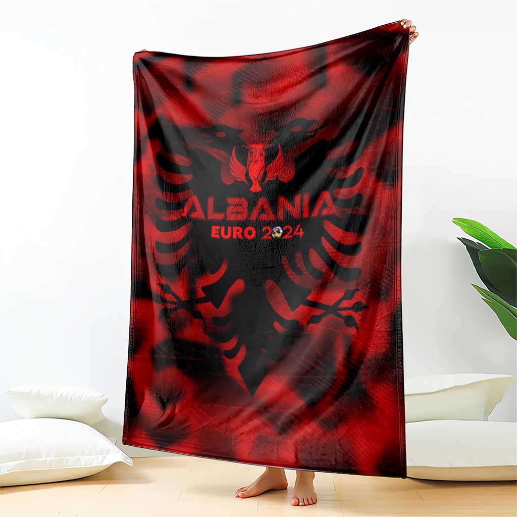 Red and black Albania football blanket featuring eagle crest and EURO 2024 lettering
