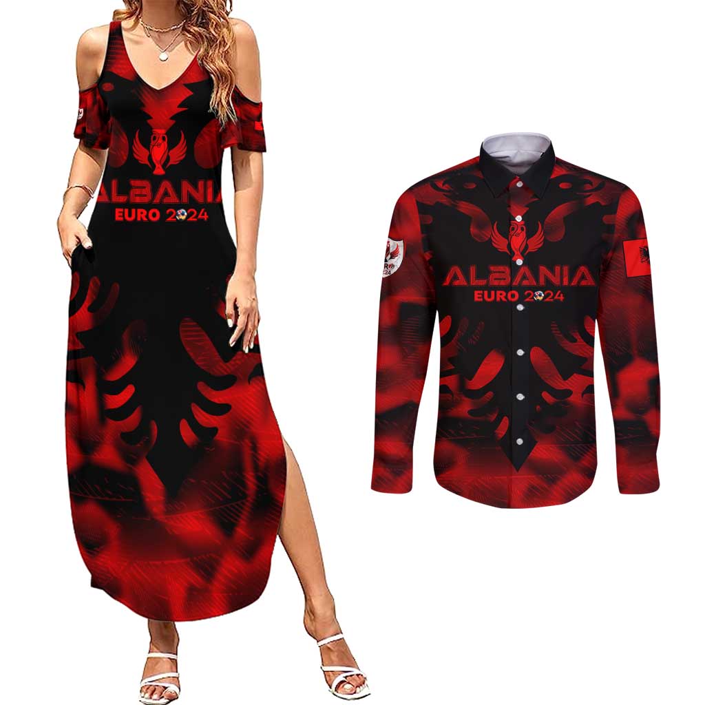 Personalized Albania Football 2024 Couples Matching Summer Maxi Dress and Long Sleeve Button Shirt Trophy Wing Style - Wonder Print Shop