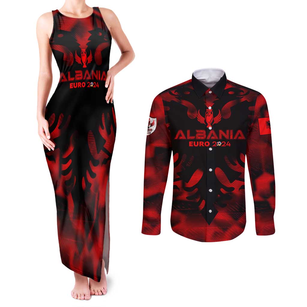 Personalized Albania Football 2024 Couples Matching Tank Maxi Dress and Long Sleeve Button Shirt Trophy Wing Style - Wonder Print Shop