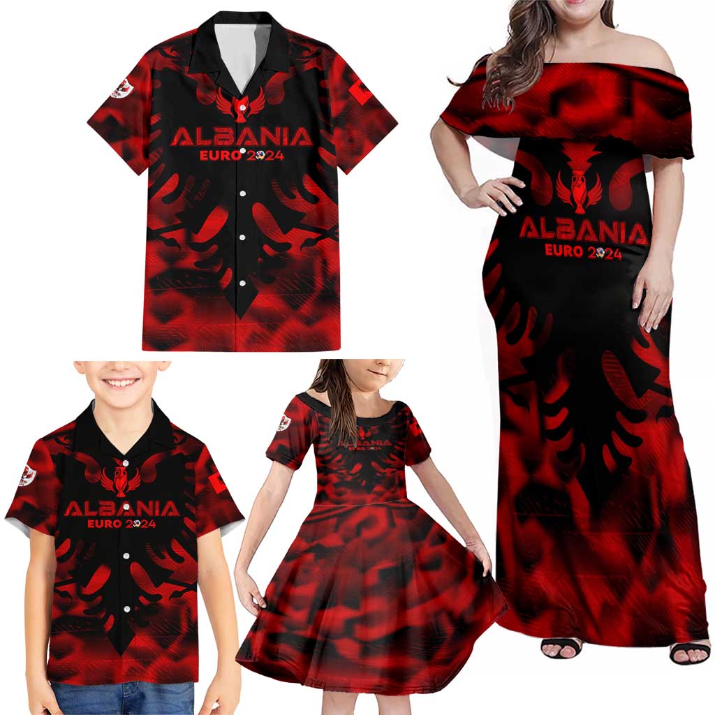 Personalized Albania Football 2024 Family Matching Off Shoulder Maxi Dress and Hawaiian Shirt Trophy Wing Style - Wonder Print Shop