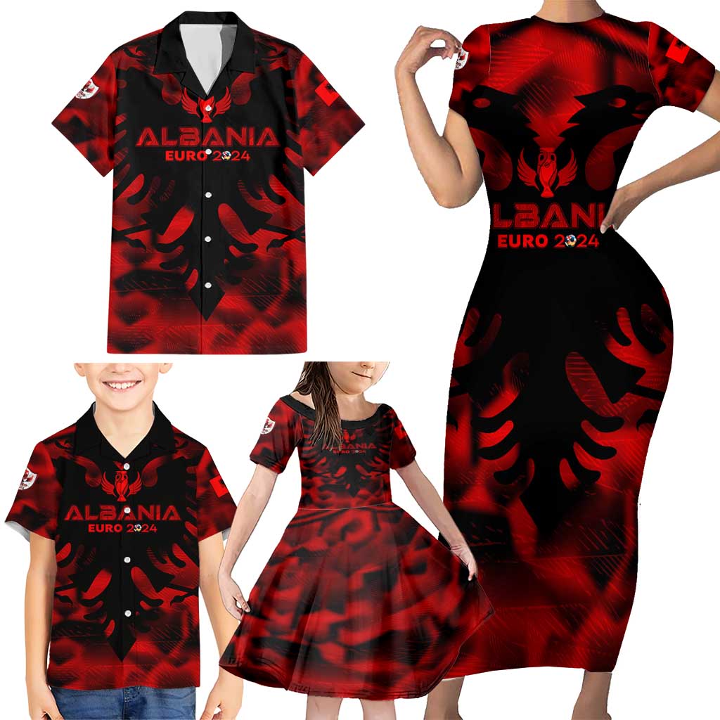 Personalized Albania Football 2024 Family Matching Short Sleeve Bodycon Dress and Hawaiian Shirt Trophy Wing Style - Wonder Print Shop