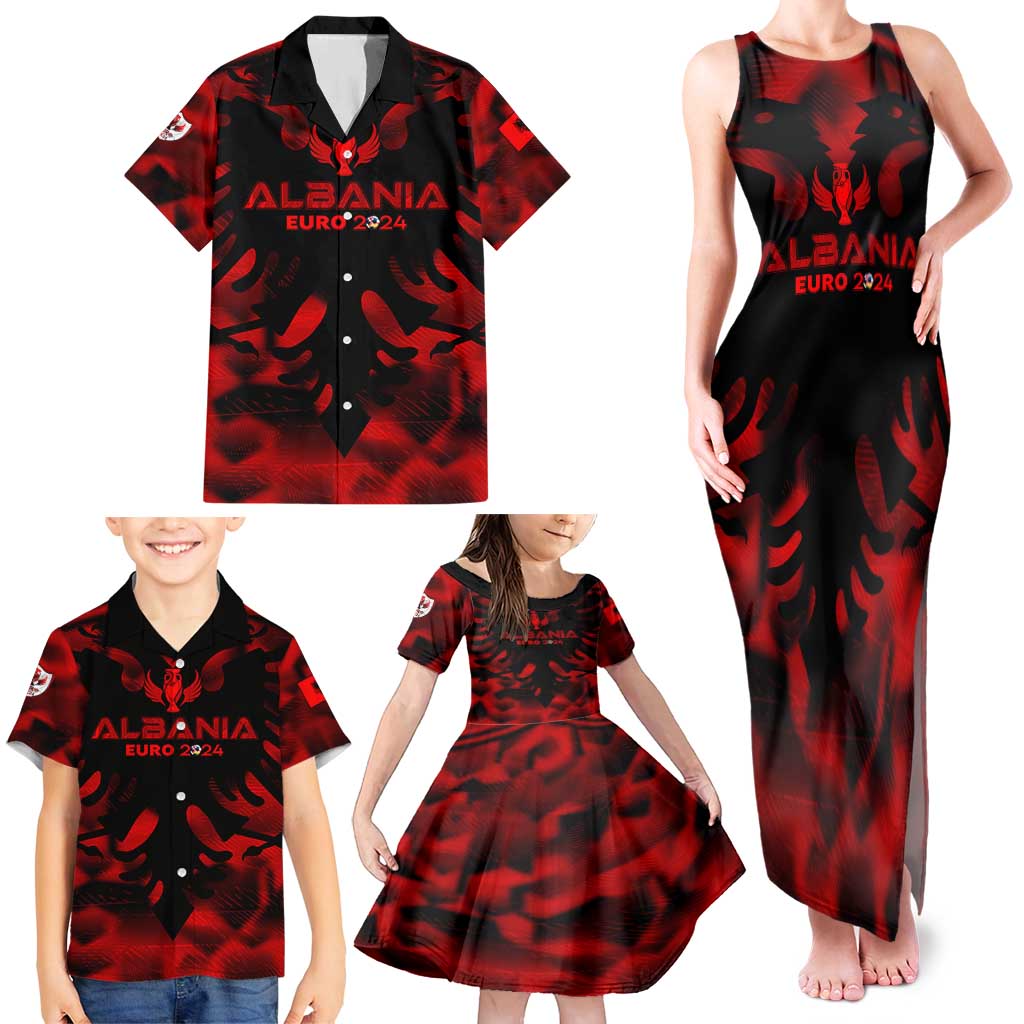 Personalized Albania Football 2024 Family Matching Tank Maxi Dress and Hawaiian Shirt Trophy Wing Style - Wonder Print Shop