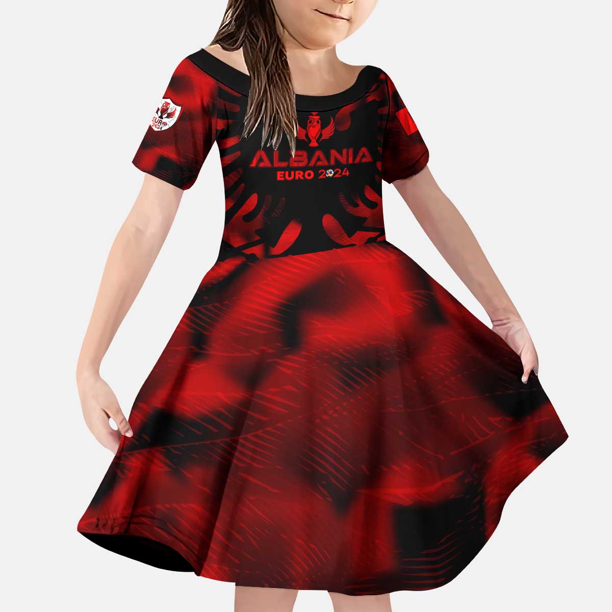 Personalized Albania Football 2024 Kid Short Sleeve Dress Trophy Wing Style - Wonder Print Shop