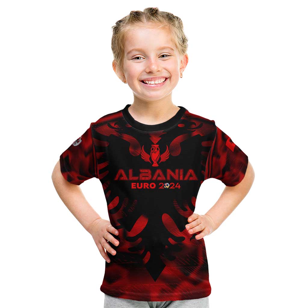 Personalized Albania Football 2024 Kid T Shirt Trophy Wing Style - Wonder Print Shop