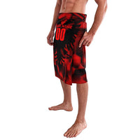Red and black football-style sarong with front name/number print, side view