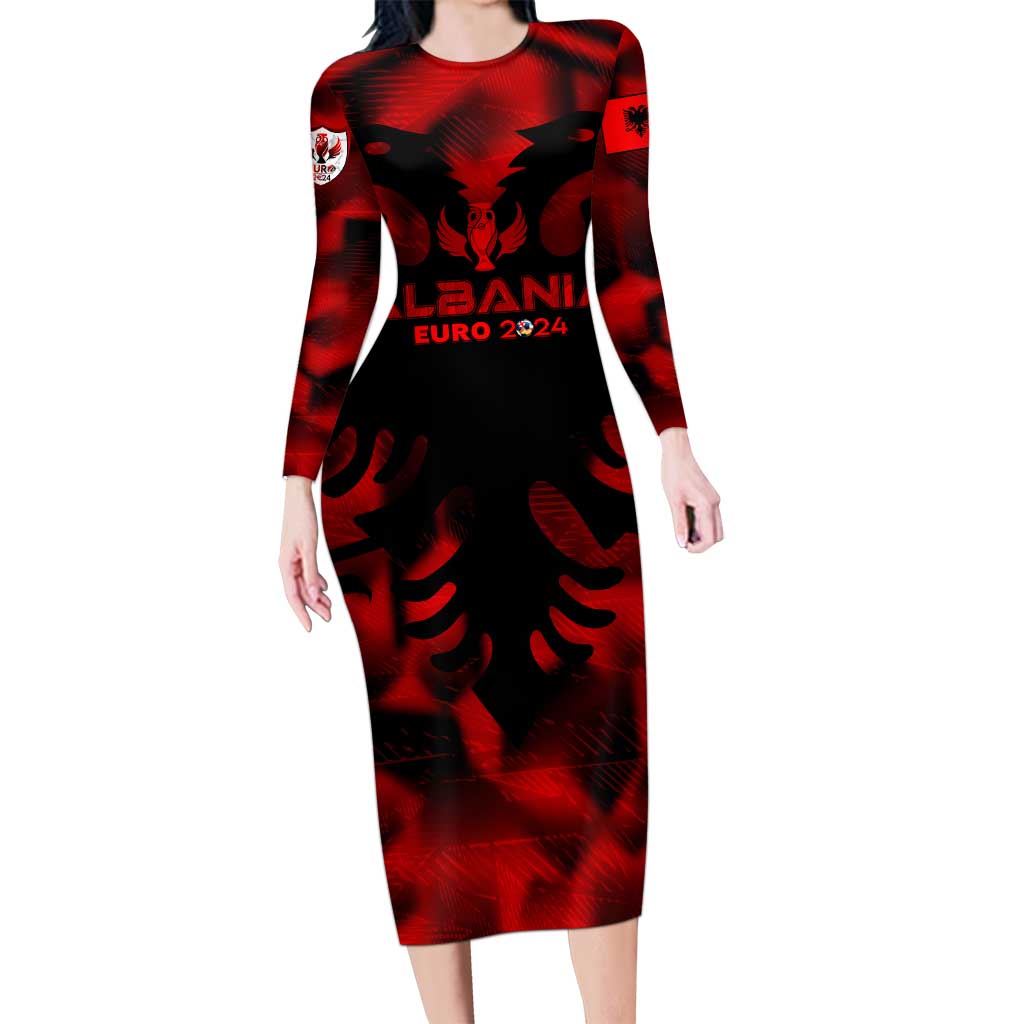 Personalized Albania Football 2024 Long Sleeve Bodycon Dress Trophy Wing Style - Wonder Print Shop