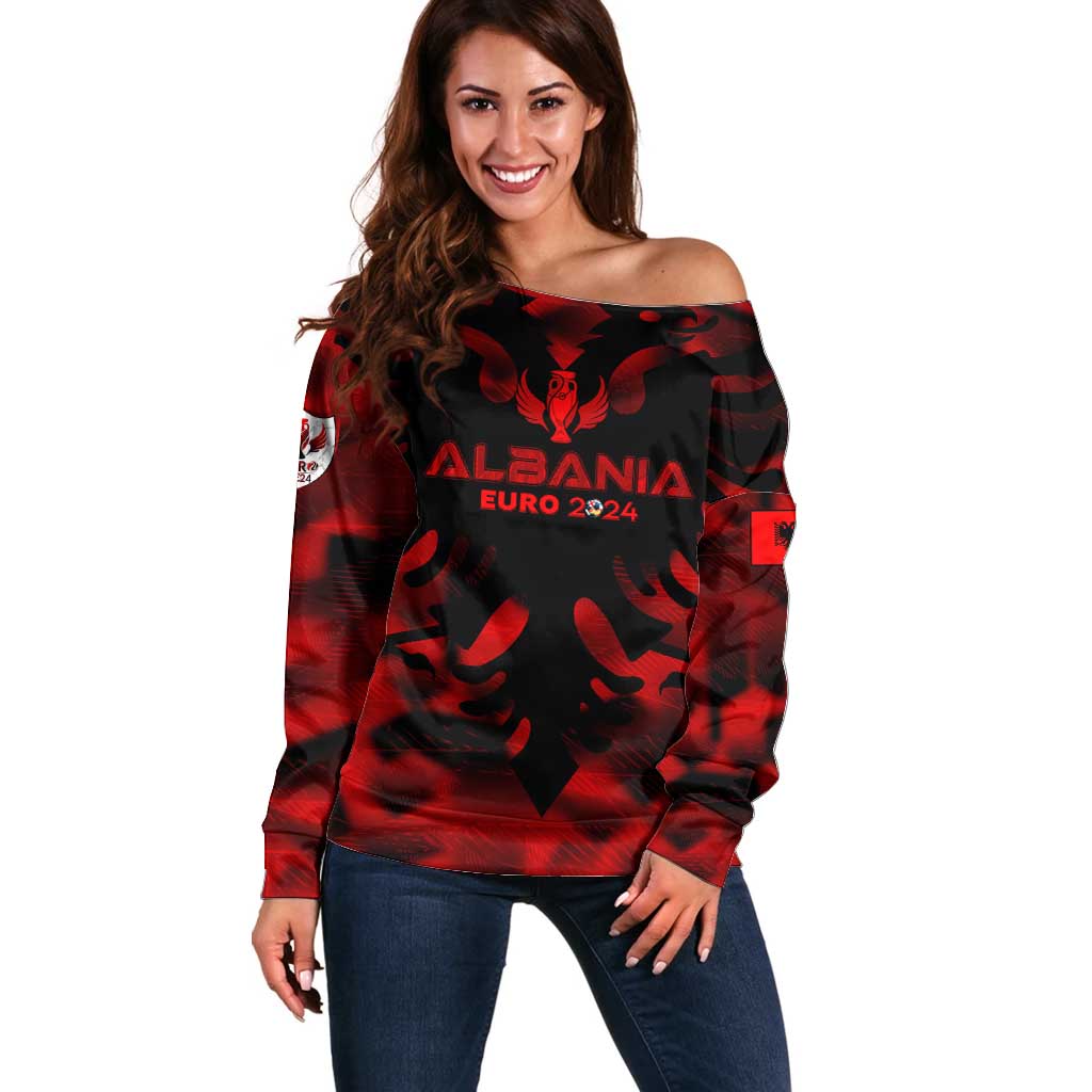 Personalized Albania Football 2024 Off Shoulder Sweater Trophy Wing Style - Wonder Print Shop