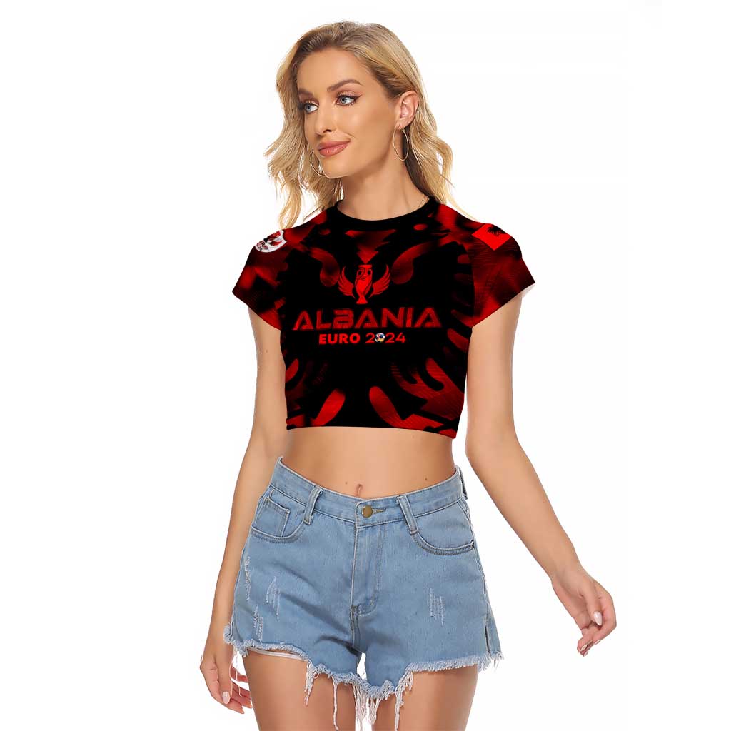 Personalized Albania Football 2024 Raglan Cropped T Shirt Trophy Wing Style - Wonder Print Shop