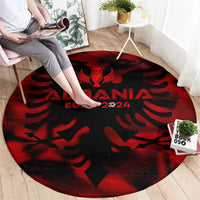 Red and black round rug with eagle crest and ALBANIA EURO 2024 text