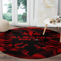 Red and black circular rug with ALBANIA EURO 2024 eagle graphic