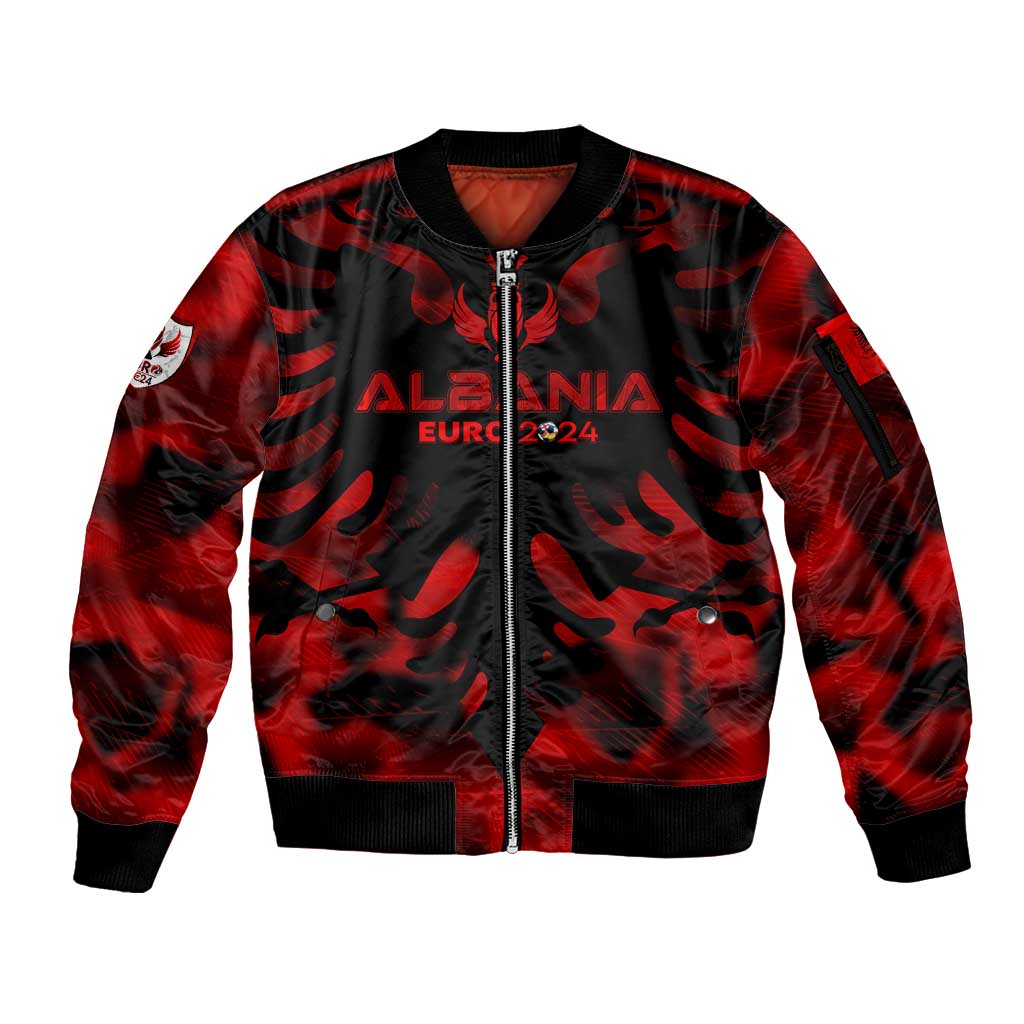 Personalized Albania Football 2024 Sleeve Zip Bomber Jacket Trophy Wing Style - Wonder Print Shop