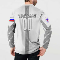 White button sweatshirt with back name and number graphic, Slovenia flag wing sleeves