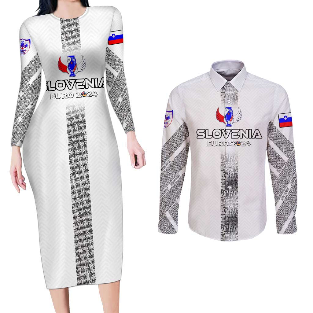 Personalized Slovenia Football 2024 Couples Matching Long Sleeve Bodycon Dress and Long Sleeve Button Shirt Trophy Wing Style - Wonder Print Shop