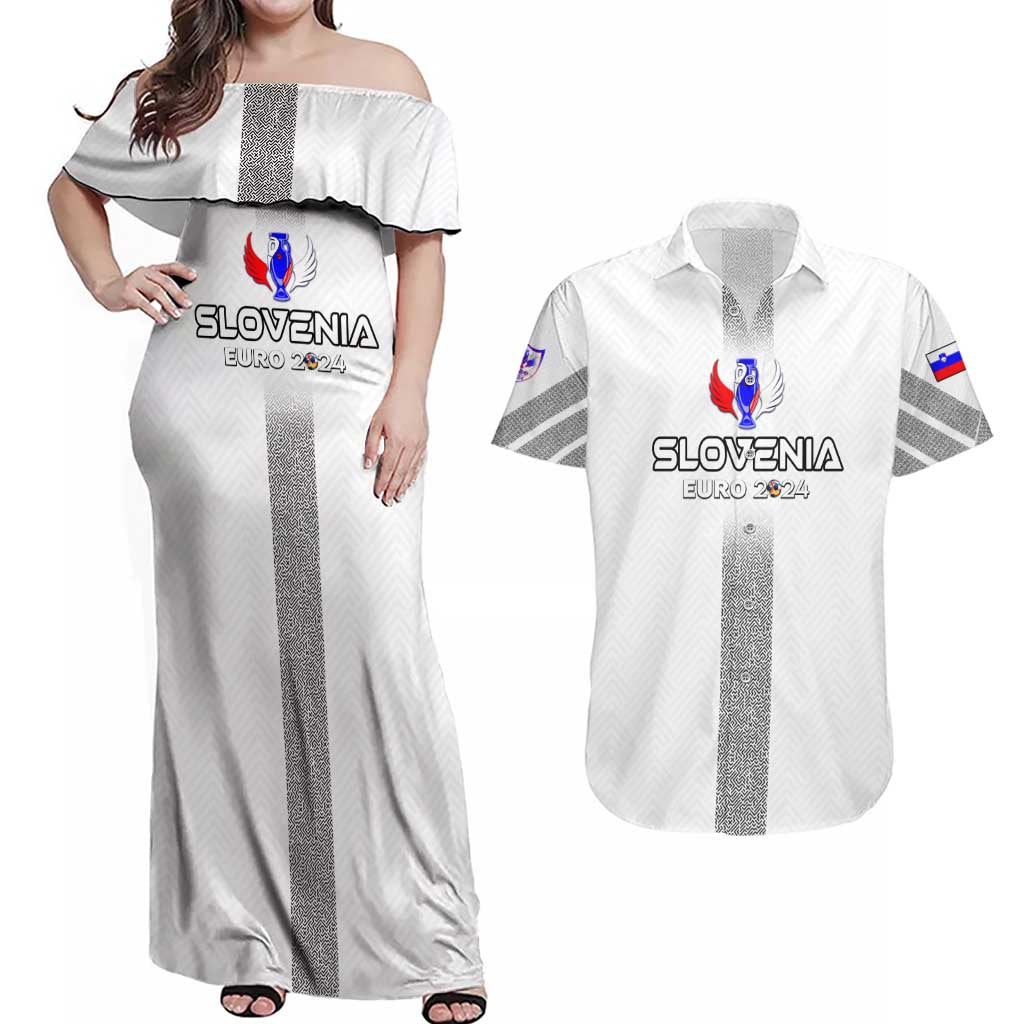 Personalized Slovenia Football 2024 Couples Matching Off Shoulder Maxi Dress and Hawaiian Shirt Trophy Wing Style - Wonder Print Shop