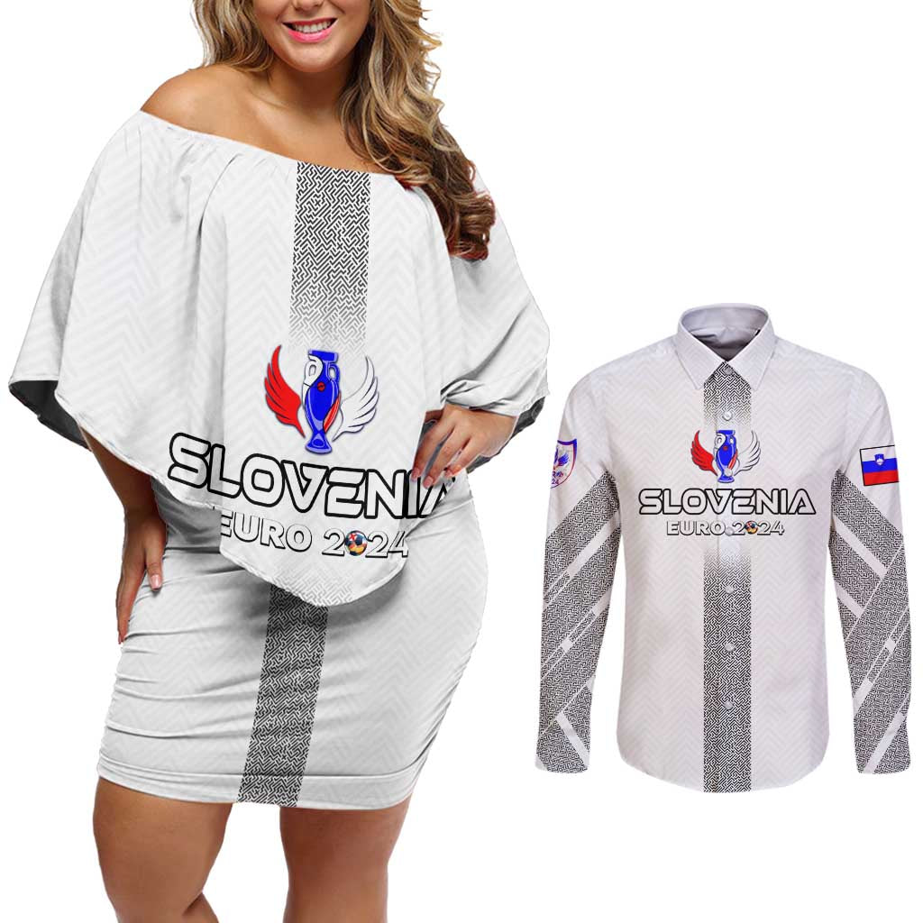 Personalized Slovenia Football 2024 Couples Matching Off Shoulder Short Dress and Long Sleeve Button Shirt Trophy Wing Style - Wonder Print Shop