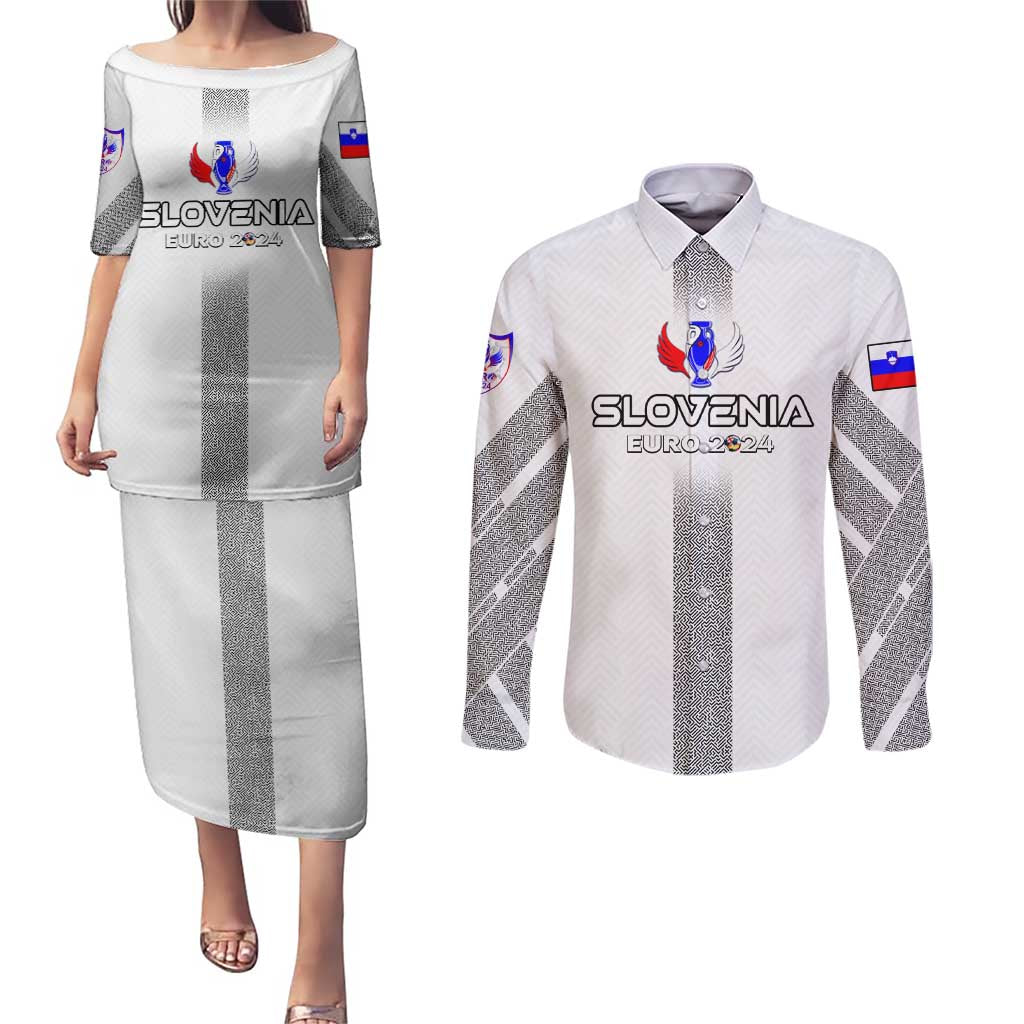 Personalized Slovenia Football 2024 Couples Matching Puletasi and Long Sleeve Button Shirt Trophy Wing Style - Wonder Print Shop