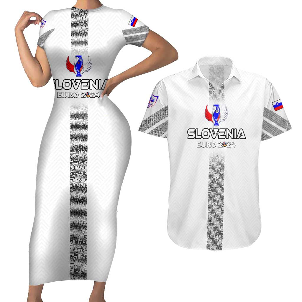 Personalized Slovenia Football 2024 Couples Matching Short Sleeve Bodycon Dress and Hawaiian Shirt Trophy Wing Style - Wonder Print Shop