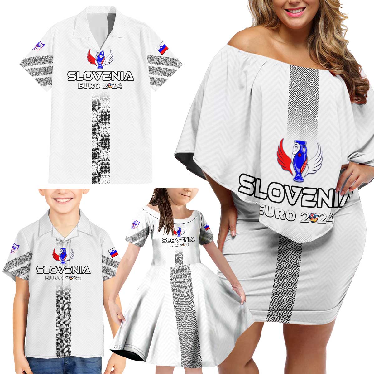 Personalized Slovenia Football 2024 Family Matching Off Shoulder Short Dress and Hawaiian Shirt Trophy Wing Style - Wonder Print Shop