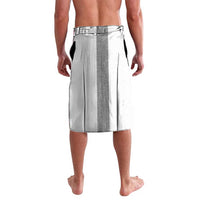 White lavalava skirt with gray vertical stripe and side slits