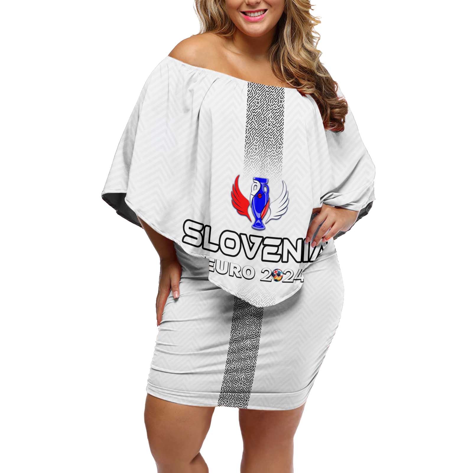 Personalized Slovenia Football 2024 Off Shoulder Short Dress Trophy Wing Style - Wonder Print Shop